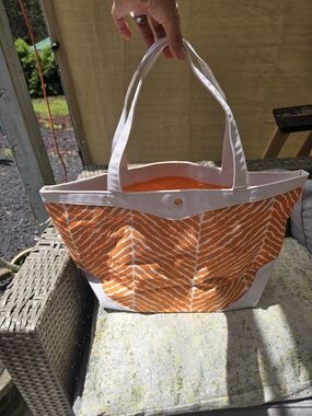 Retro Estee Lauder Orange and White Patterned Canvas Tote